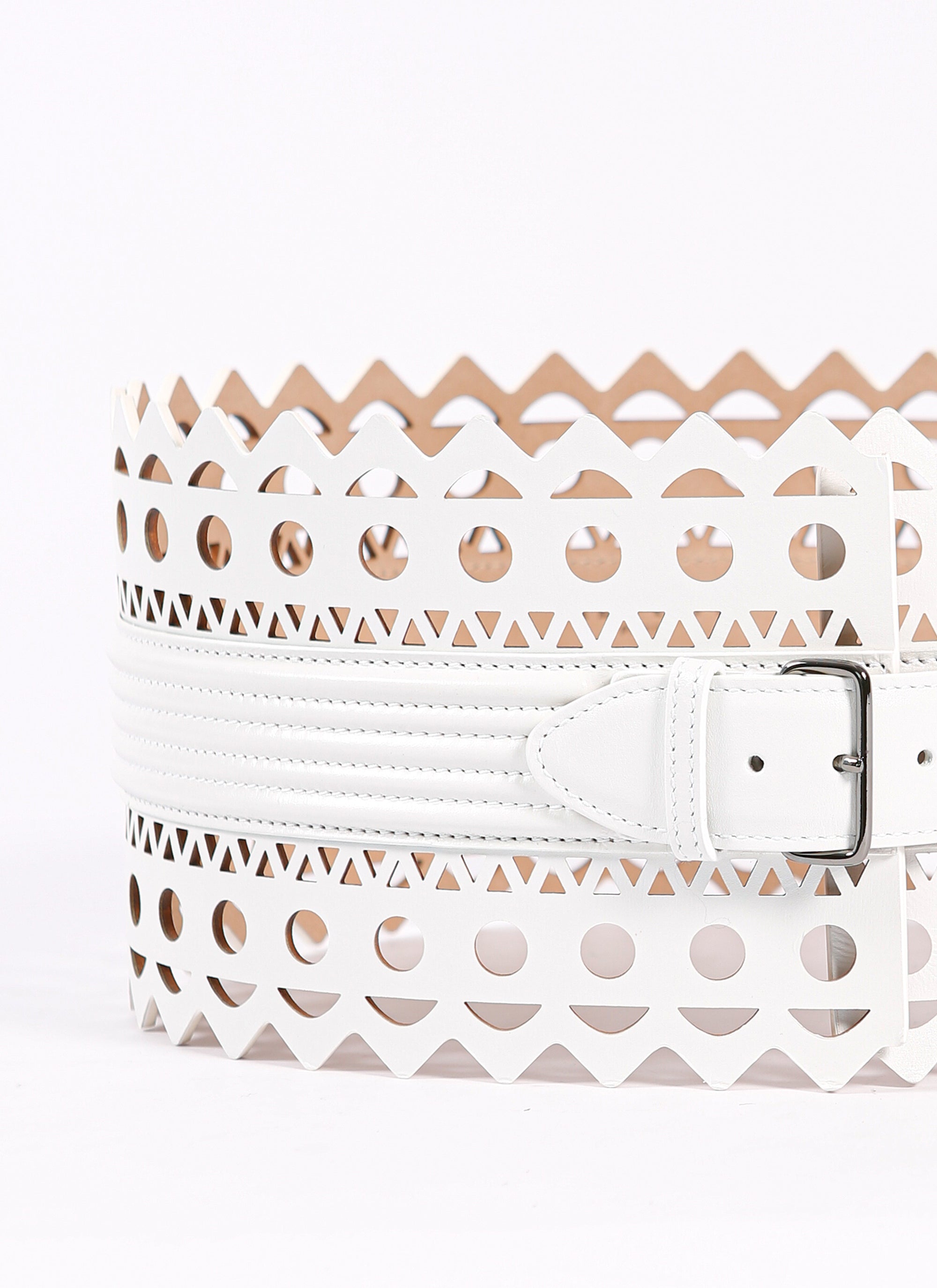 Ceinture ajourée en cuir - Blanc Optique