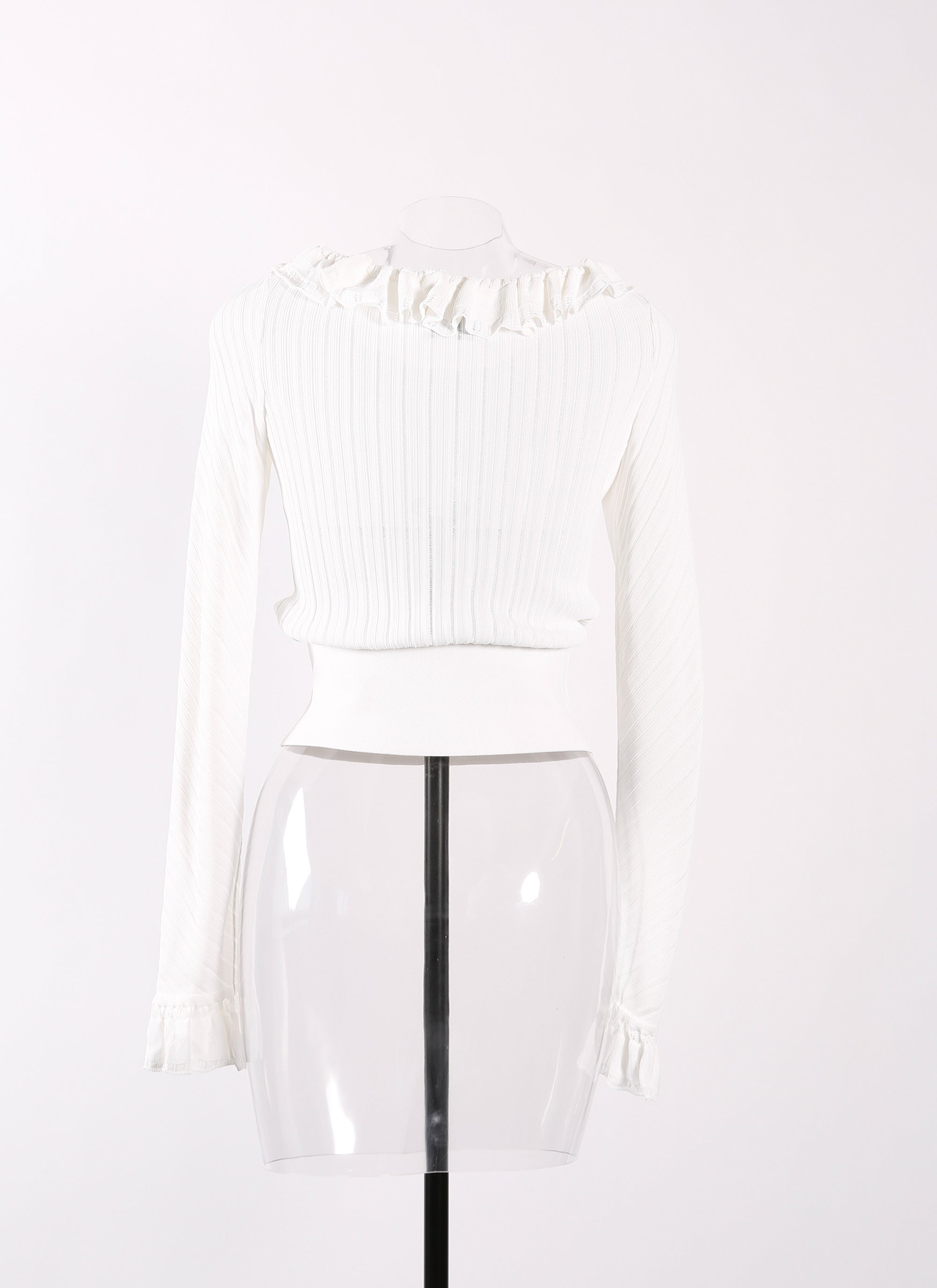 Pull à col froufrou Falbalas en maille - Blanc