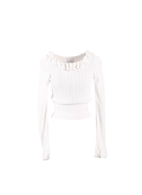 Pull à col froufrou Falbalas en maille - Blanc