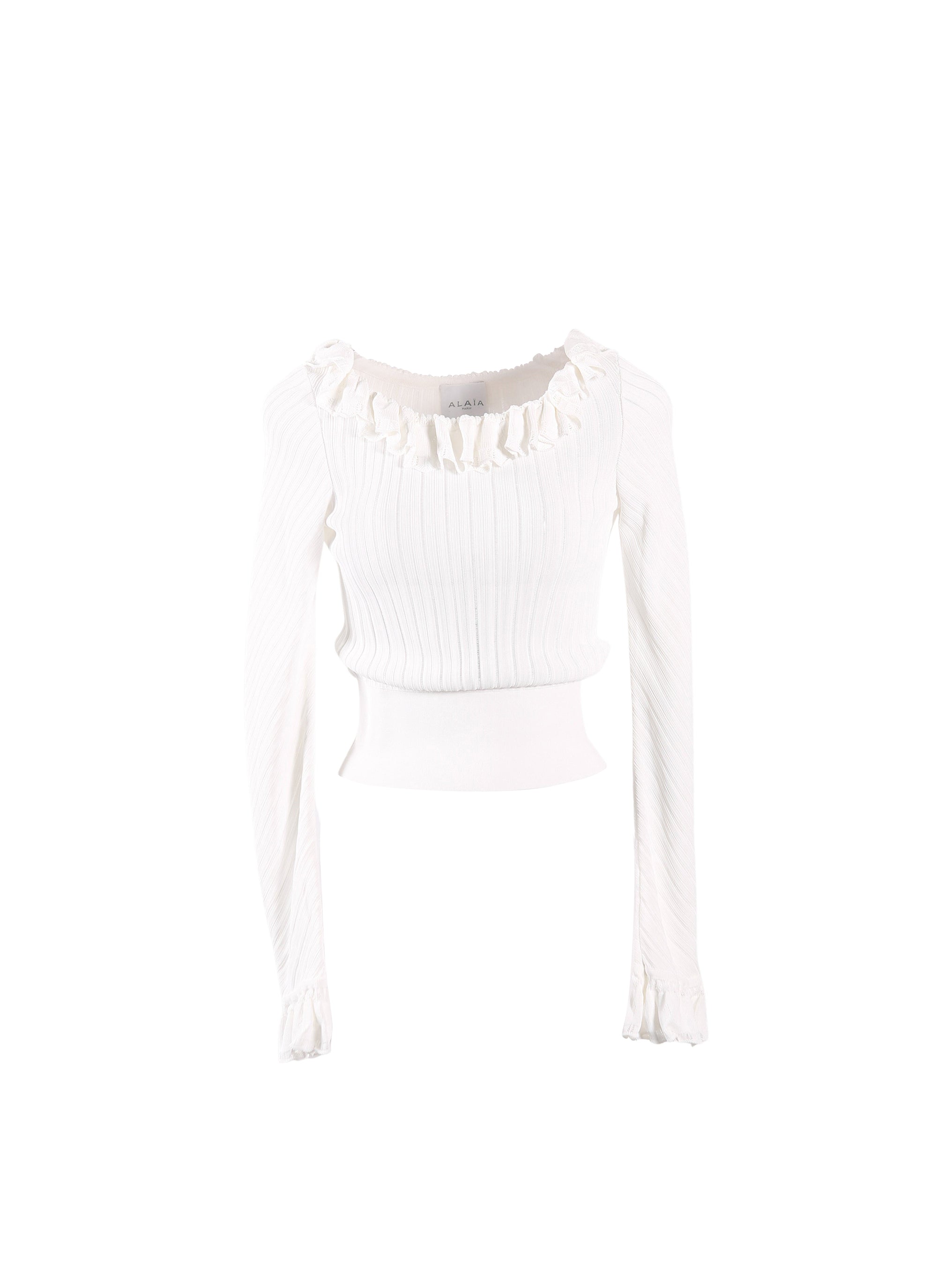 Pull à col froufrou Falbalas en maille - Blanc