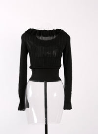 Knitted Falbalas long sleeve sheer jumper - Black