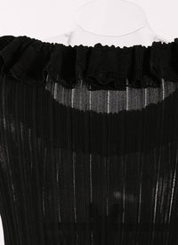 Knitted Falbalas long sleeve sheer jumper - Black