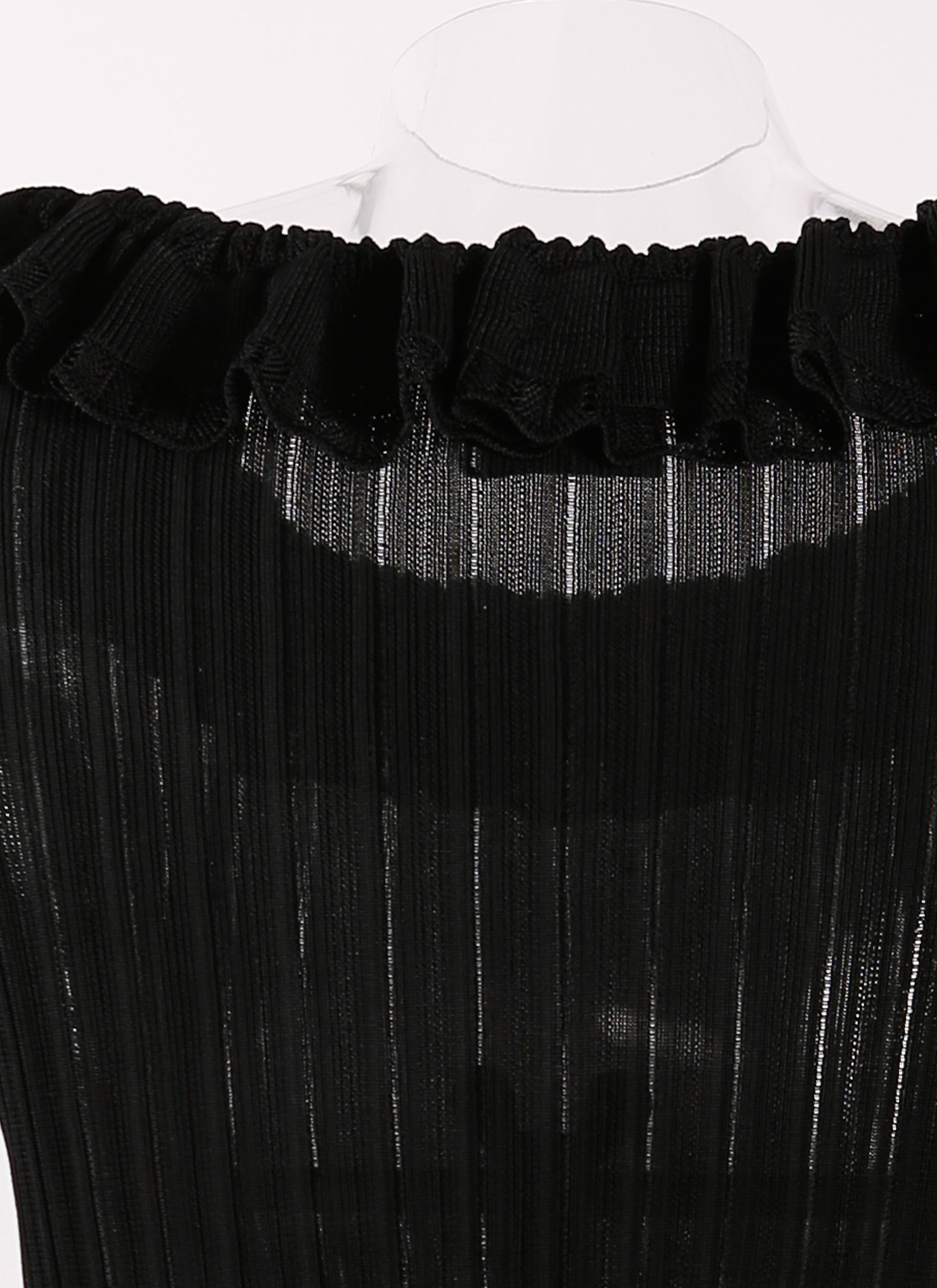 Knitted Falbalas long sleeve sheer jumper - Black