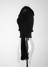 Knitted Falbalas long sleeve sheer jumper - Black