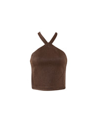 Top sans manches en rafia - Chocolat