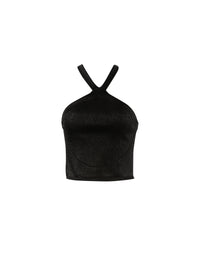 Top sans manches en rafia - Noir