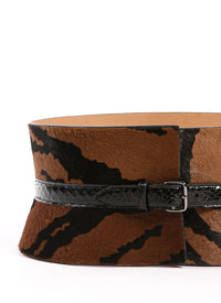 Foal & zebra print corset in leather - Cinnamon & Black