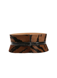 Foal & zebra print corset in leather - Cinnamon & Black