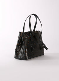 Mina small openwork bag in leather - Night