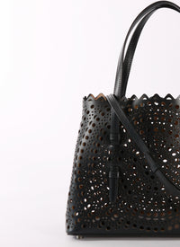 Mina small openwork bag in leather - Night