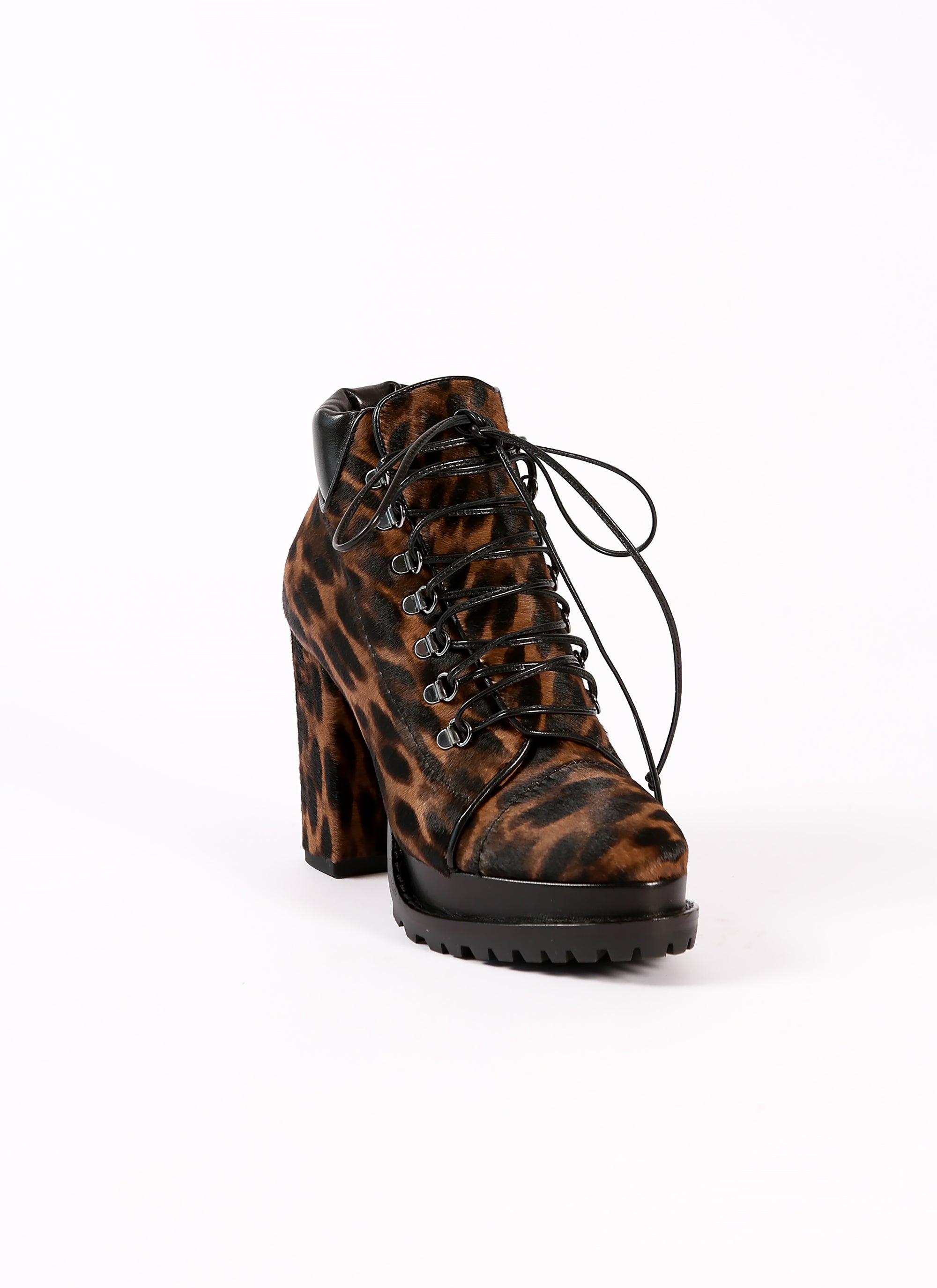 Bottines à imprimé en cuir - Marron & Noir
