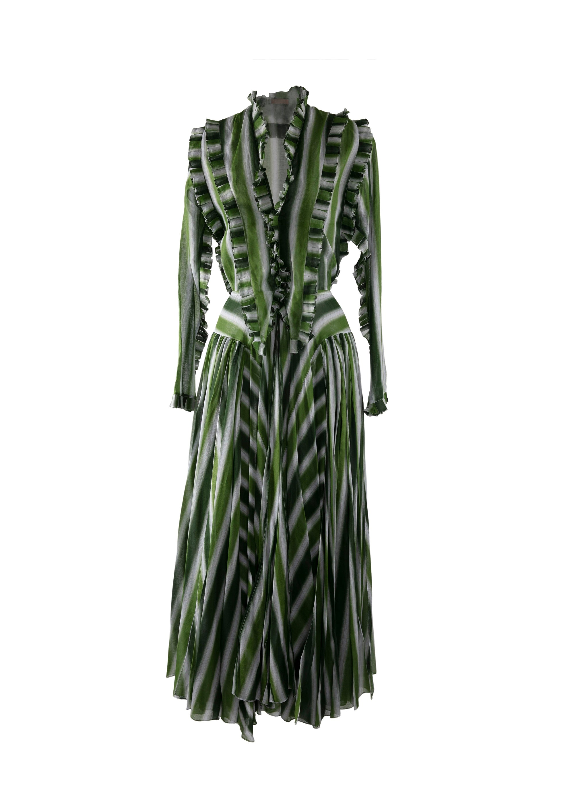 Long-sleeved Orangerie dress - White & Green