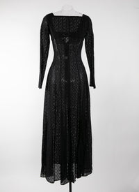 Robe à manches longues brodée - Noir