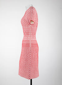 Robe à manches courtes Rocaille en maille - Ivoire & Rouge