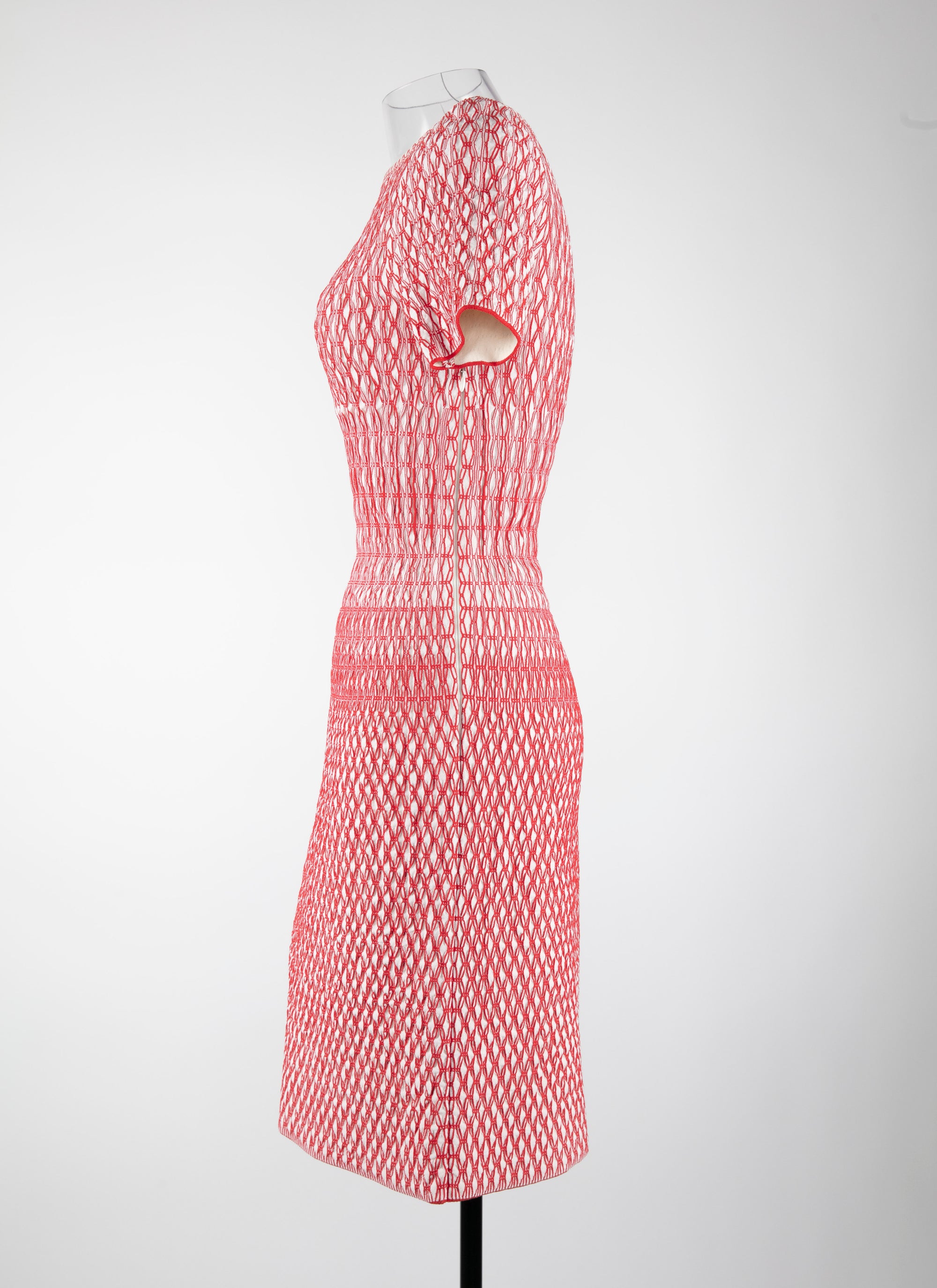 Robe à manches courtes Rocaille en maille - Ivoire & Rouge