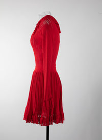 Mini robe à manches longues Falbalas en maille - Ecarlate