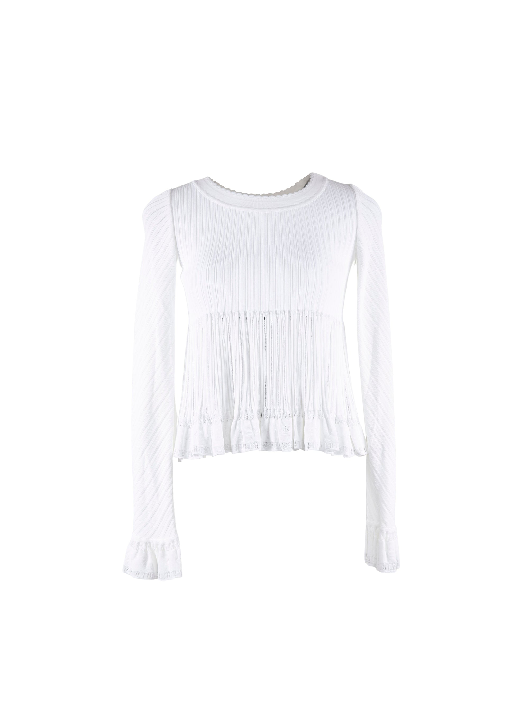 Pull à manches longues Falbalas en maille - Blanc