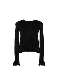 Pull à manches longues Falbalas en maille - Noir