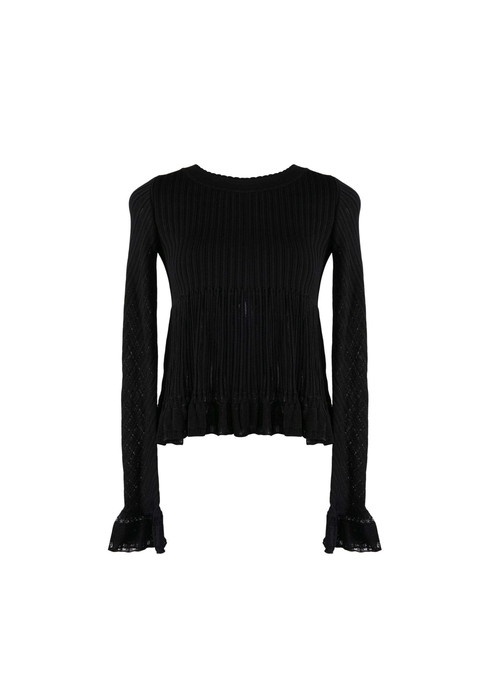 Pull à manches longues Falbalas en maille - Noir