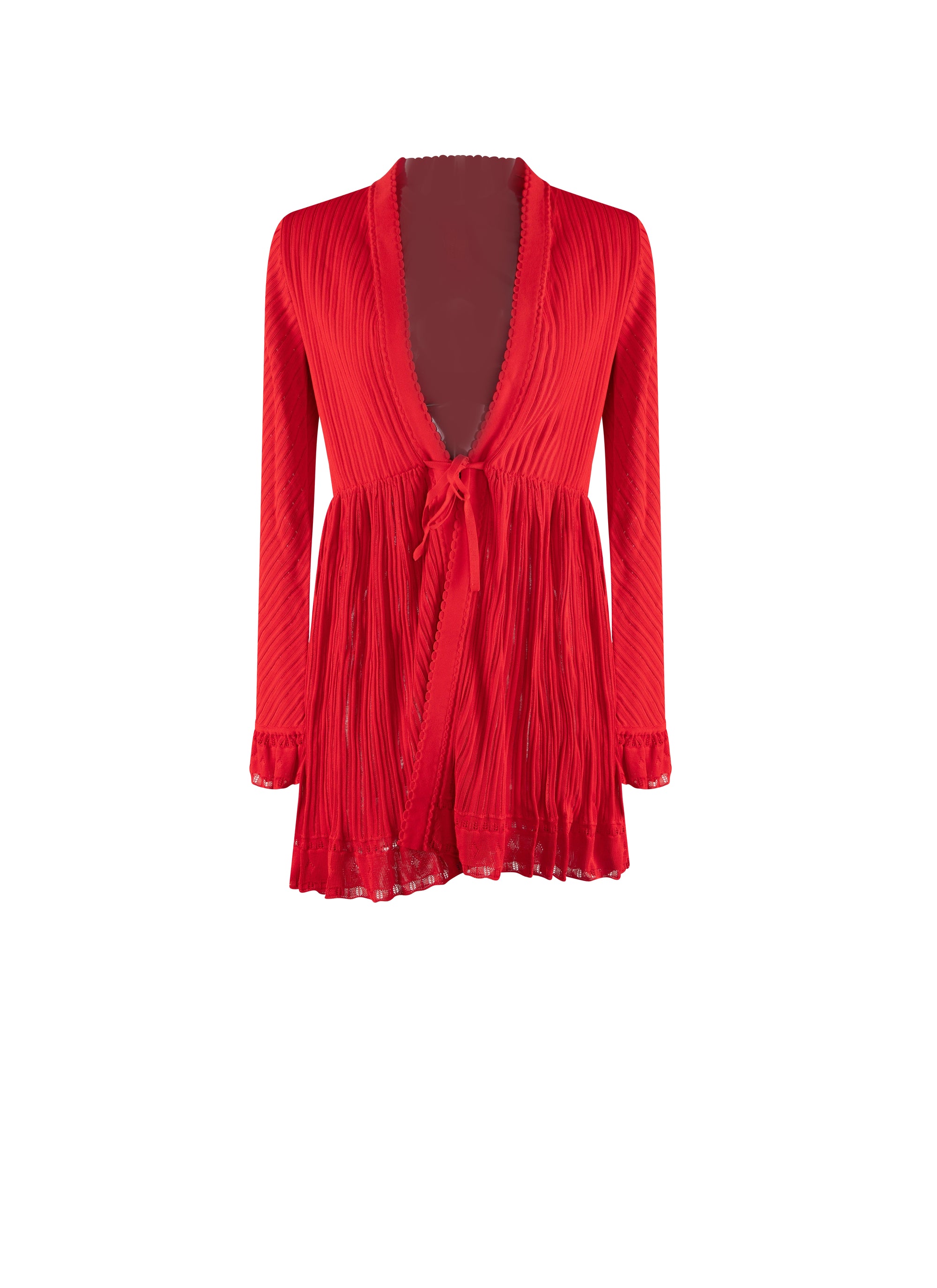 Knitted Falbalas long sleeve cardigan - Scarlet