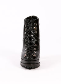 Platform ankle boots with wide heel in leather - Black