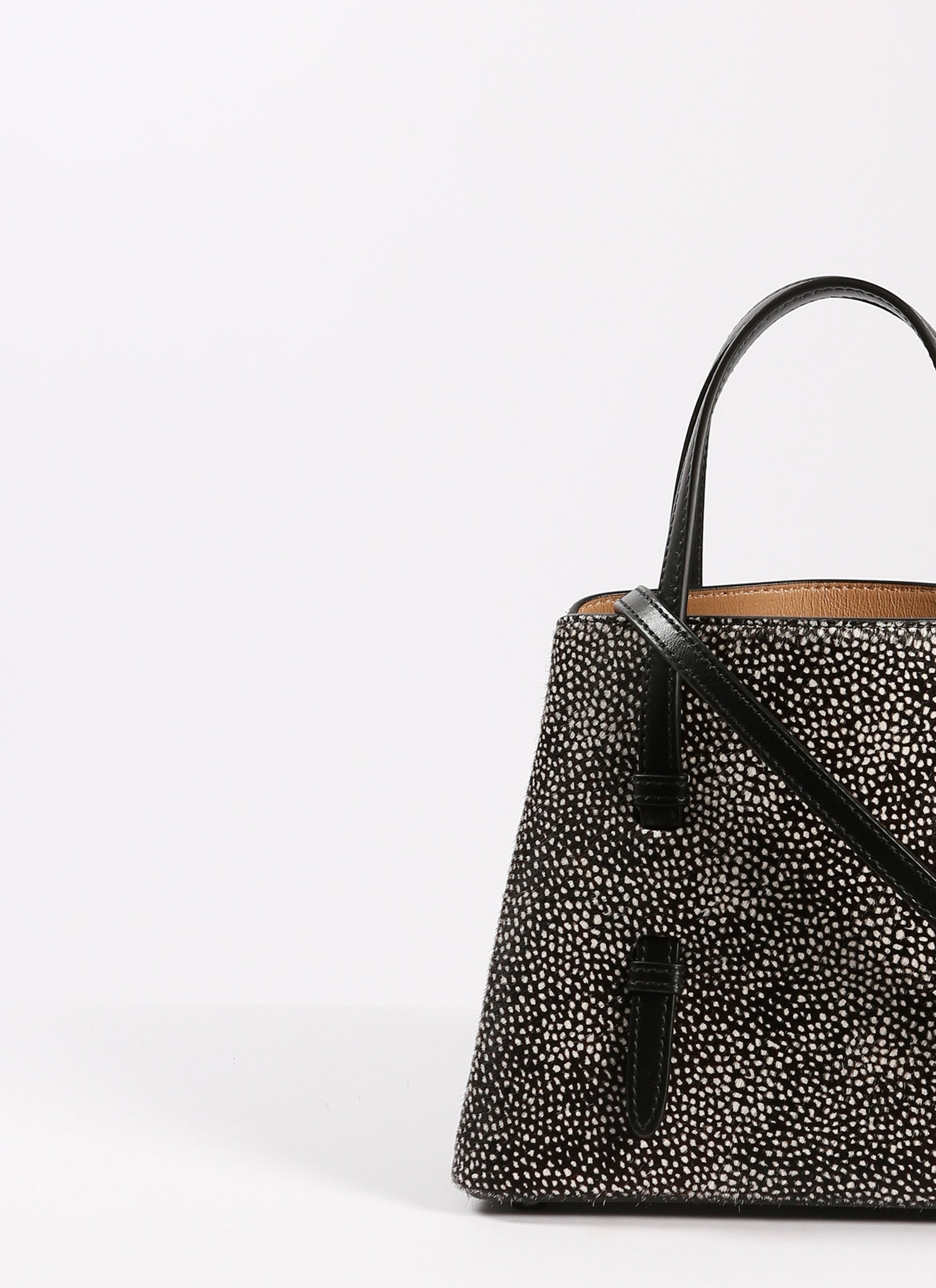Speckled Mina bag in leather - Black & Beige