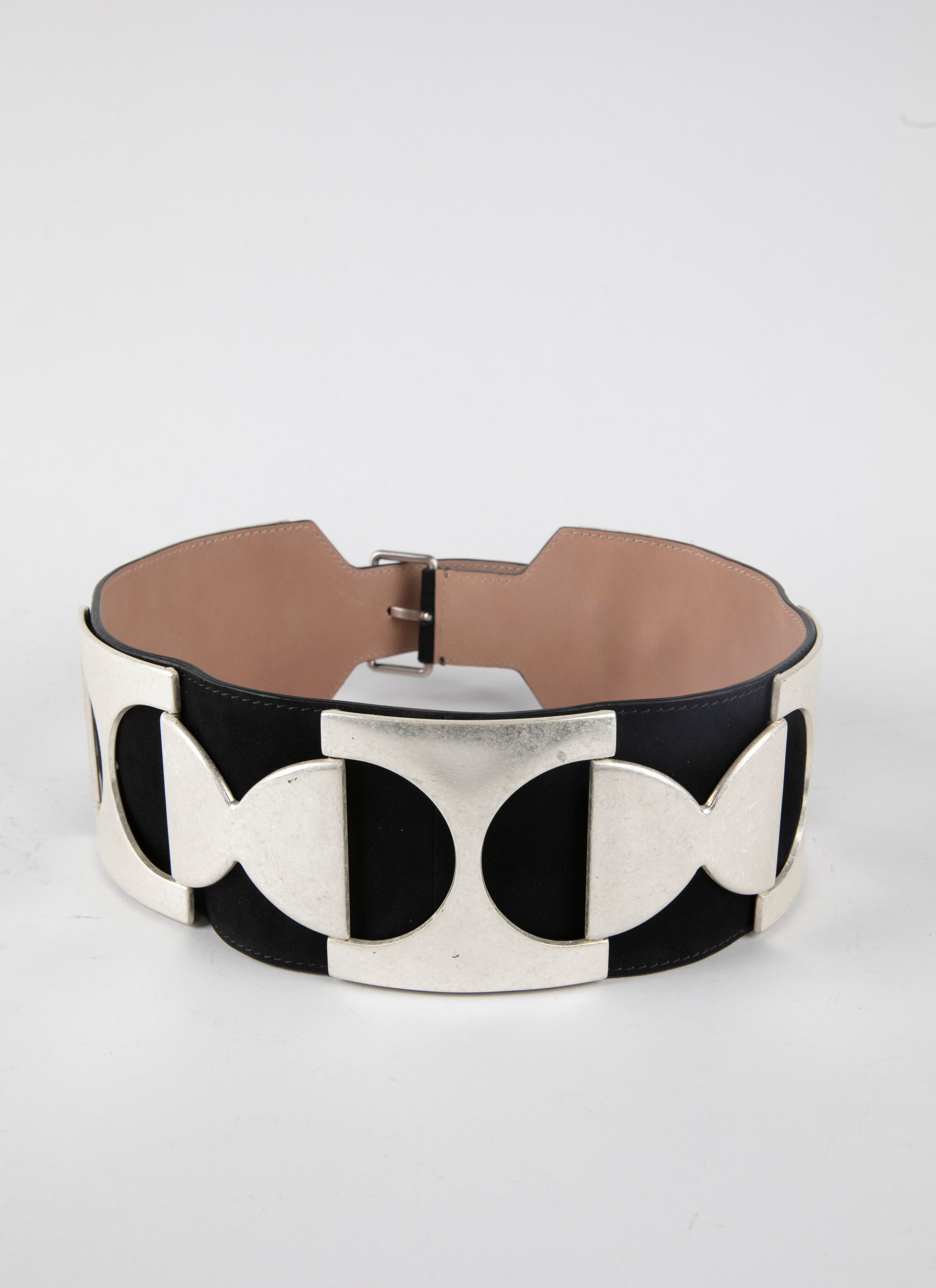 Ceinture plate en cuir suede - Noir