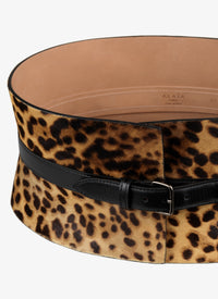 Ceinture corset imprimé guépard en cuir - Mordore & Noir