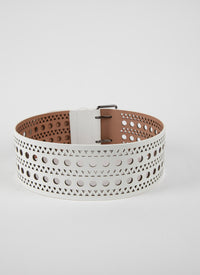 Flat openwork belt in leather - Optic White