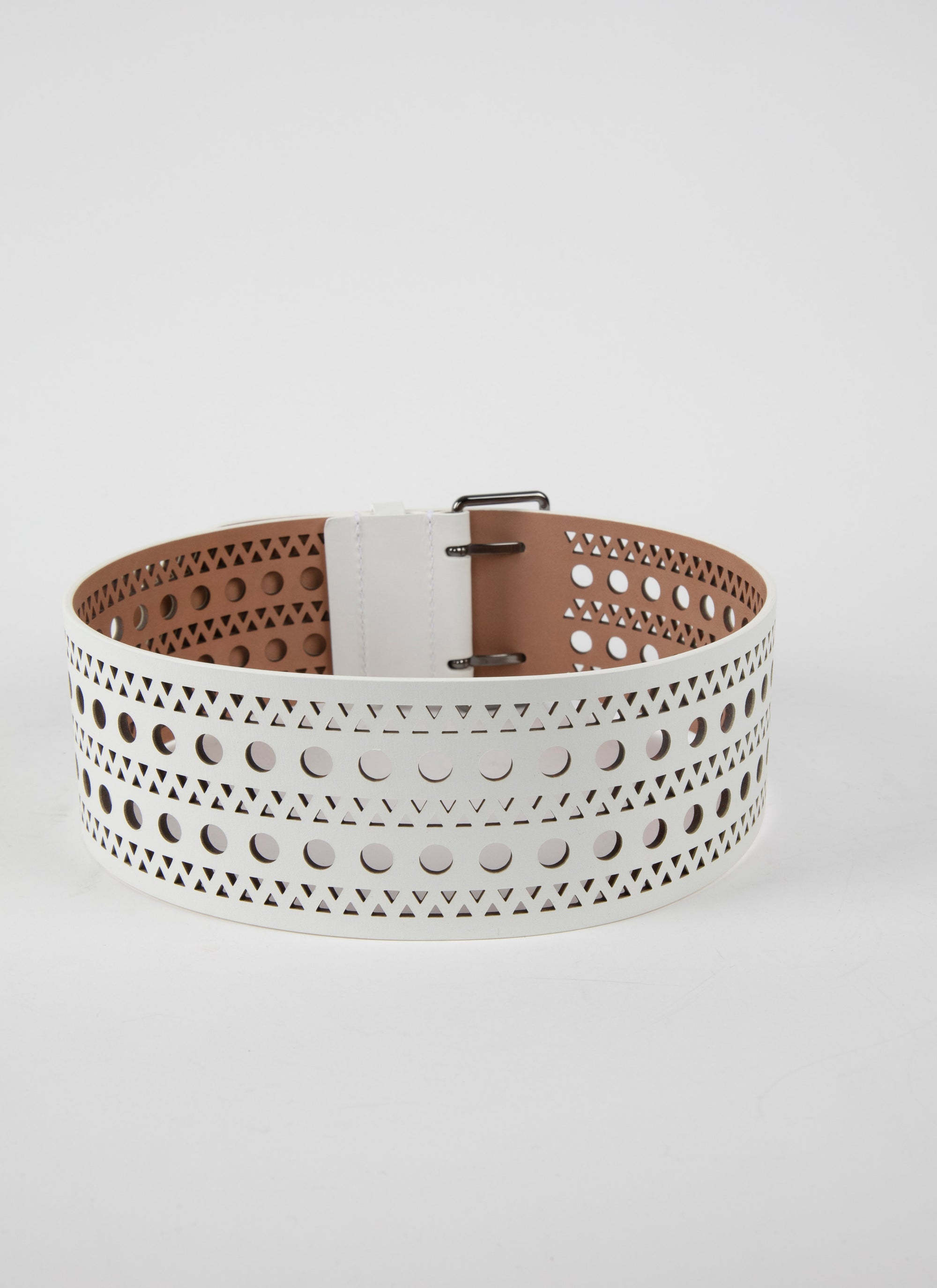 Flat openwork belt in leather - Optic White