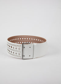Flat openwork belt in leather - Optic White