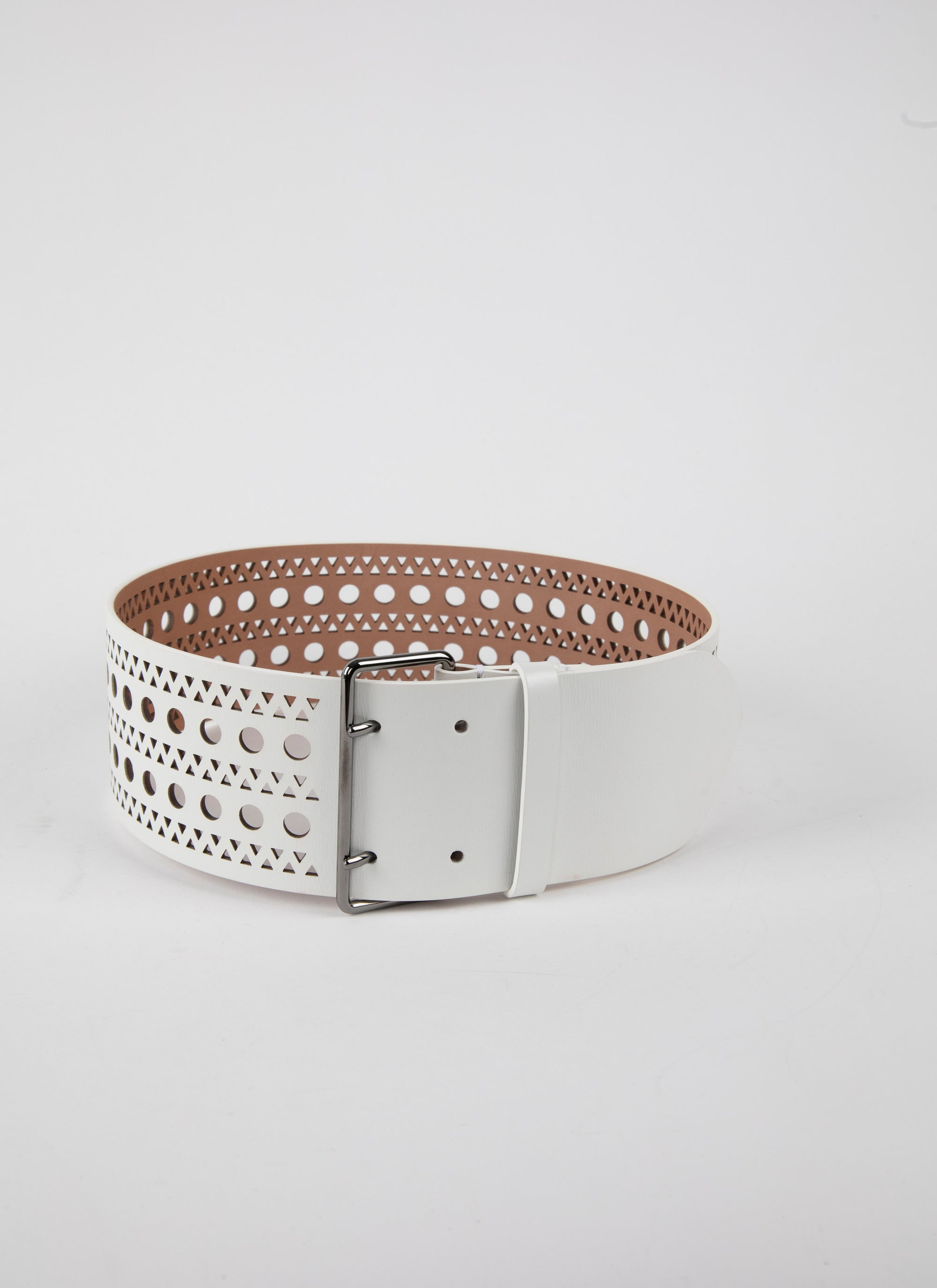 Flat openwork belt in leather - Optic White