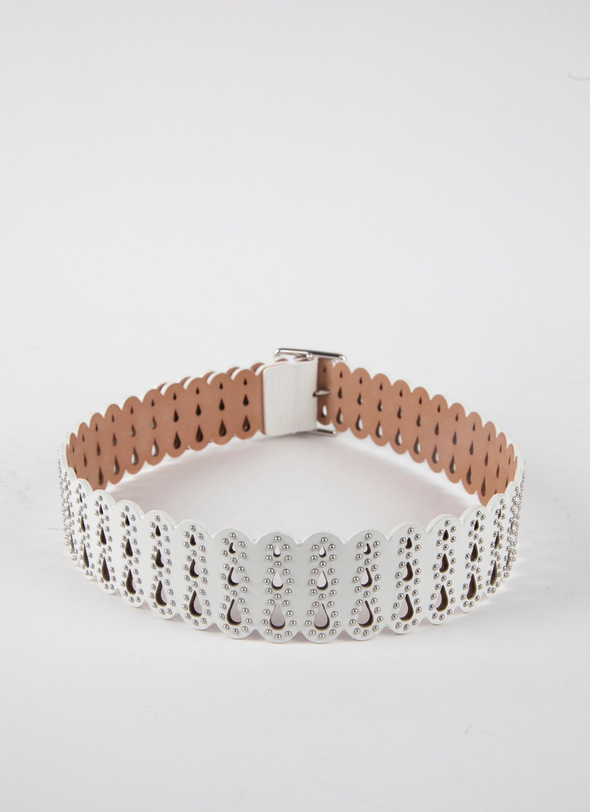 Ceinture plate à clous en cuir - Blanc Optique