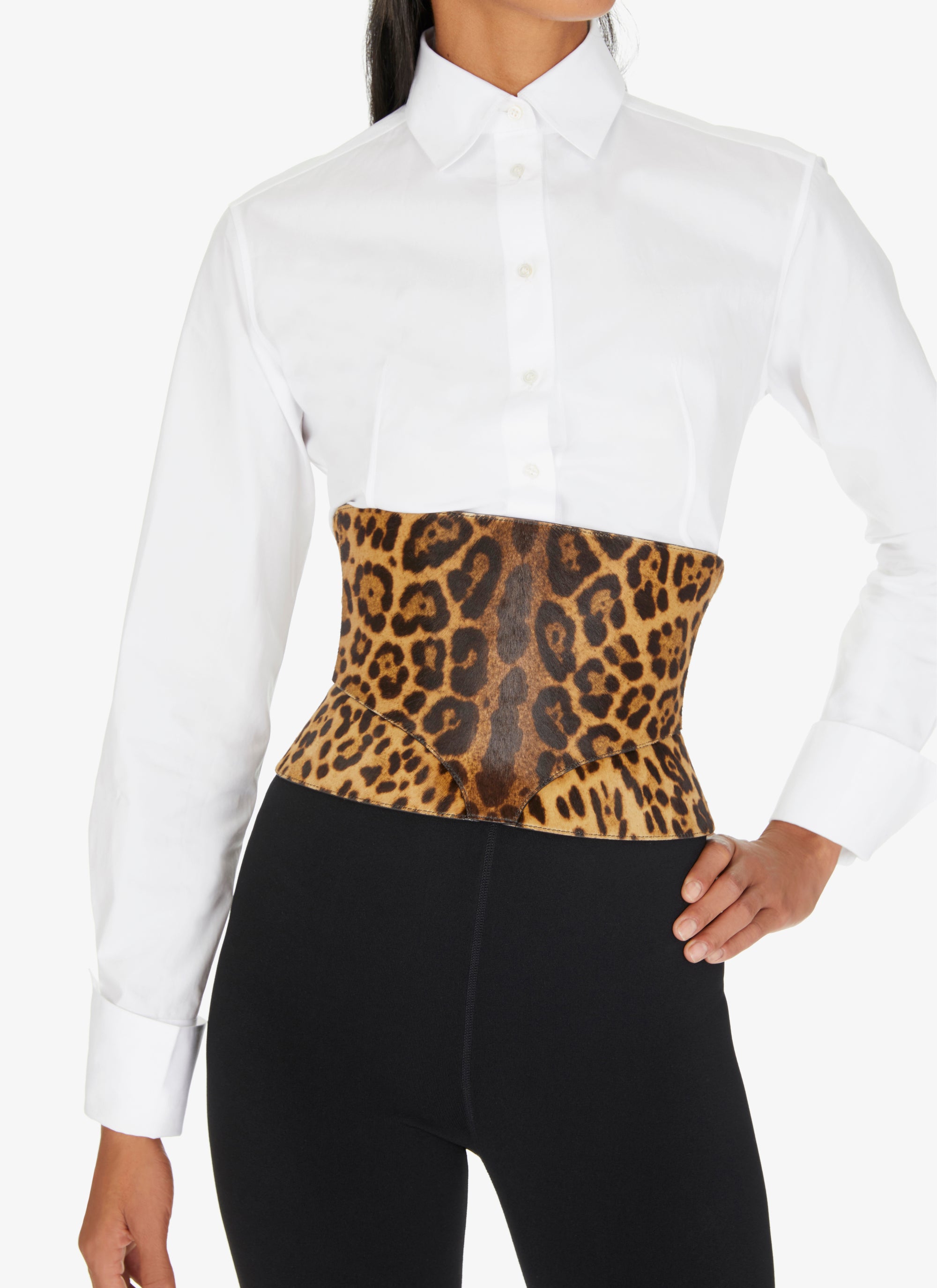 Cheetah print leather corset belt - Mordor & Black