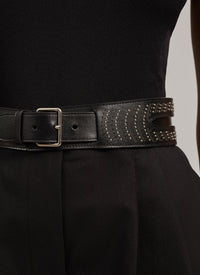 Ceinture cloutée en cuir - Noir