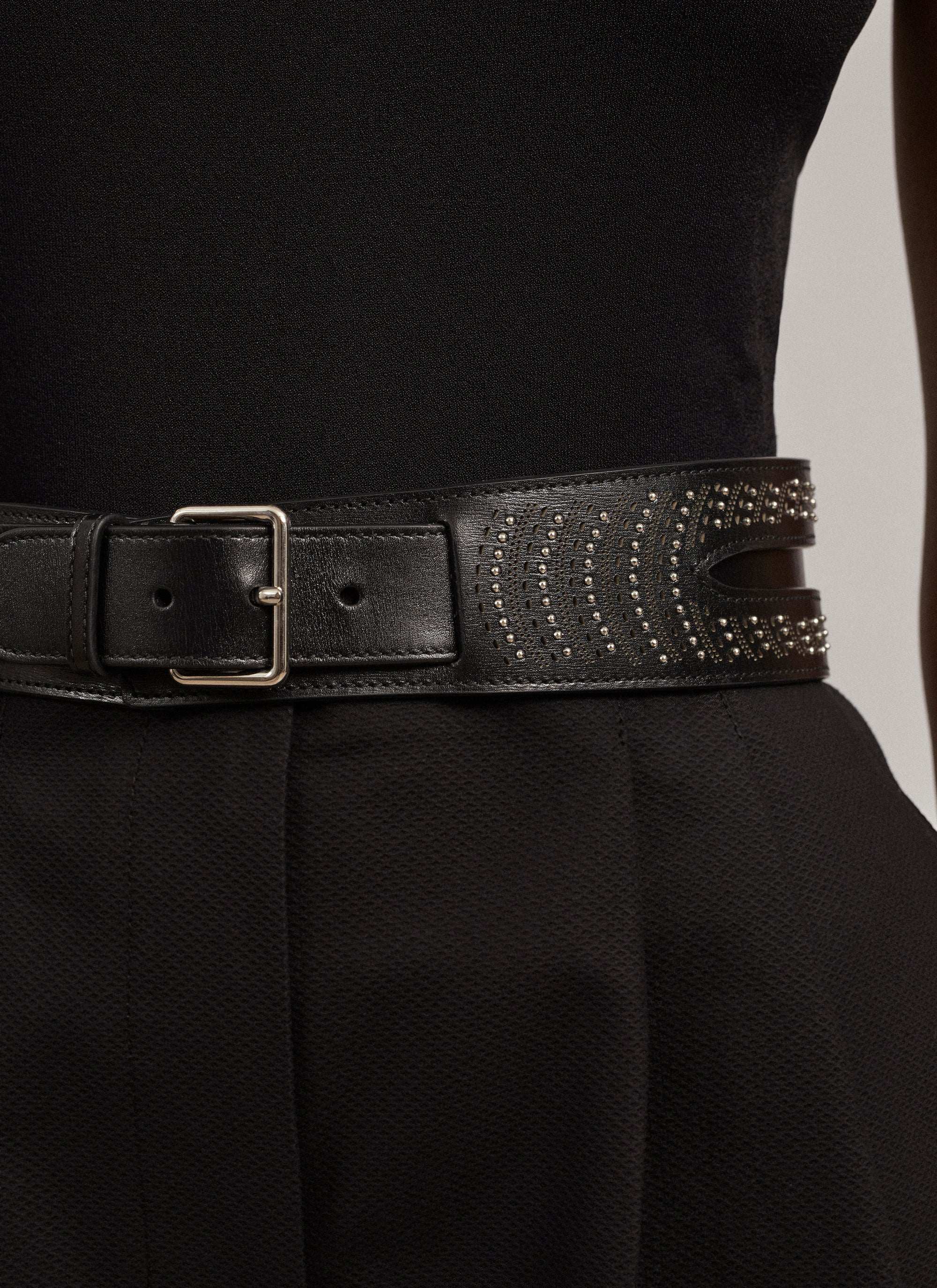 Ceinture cloutée en cuir - Noir