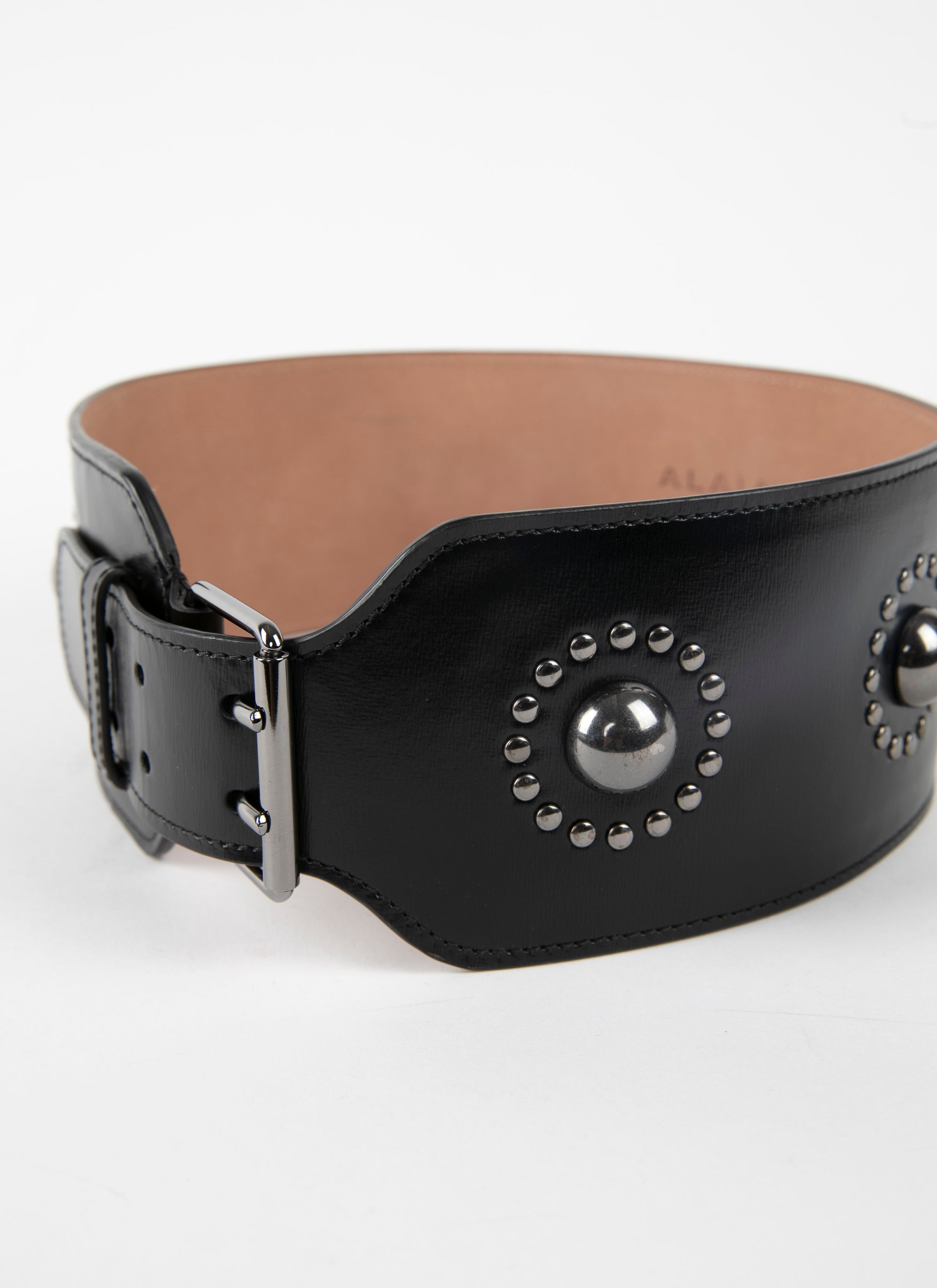 Leather studded buckle belt - Black & Ruthenium