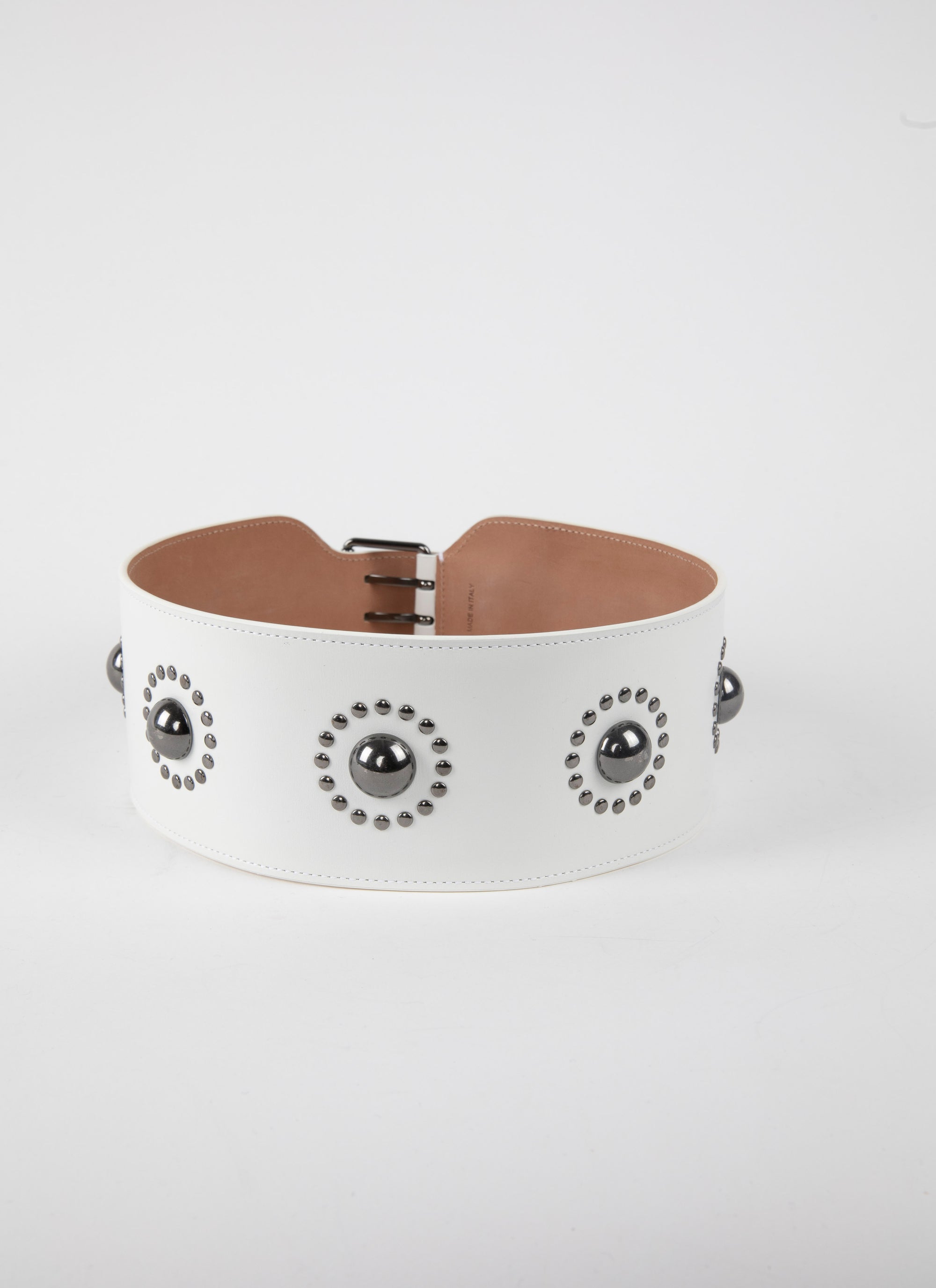 Ceinture à boucle à clous en cuir - Blanc Optique