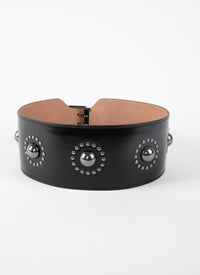 Leather studded buckle belt - Black & Ruthenium