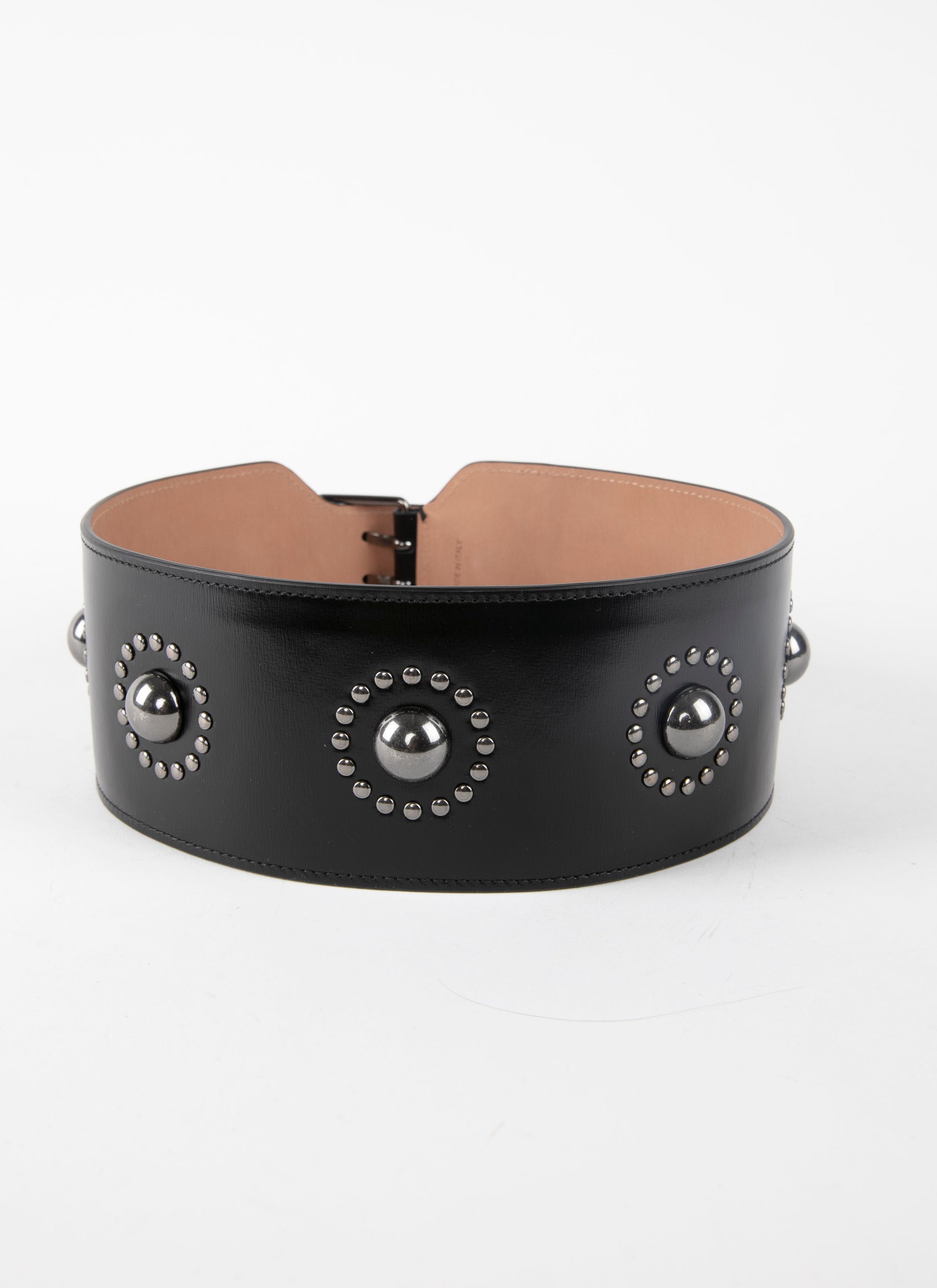 Leather studded buckle belt - Black & Ruthenium