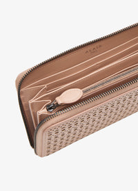 Portefeuille zippé à motif ajouré en cuir - Sable