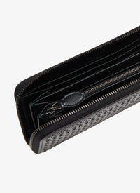 Zipped openwork wallet in leather - Black
