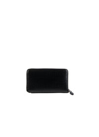 Zipped openwork wallet in leather - Black