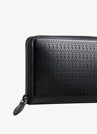 Zipped openwork wallet in leather - Black