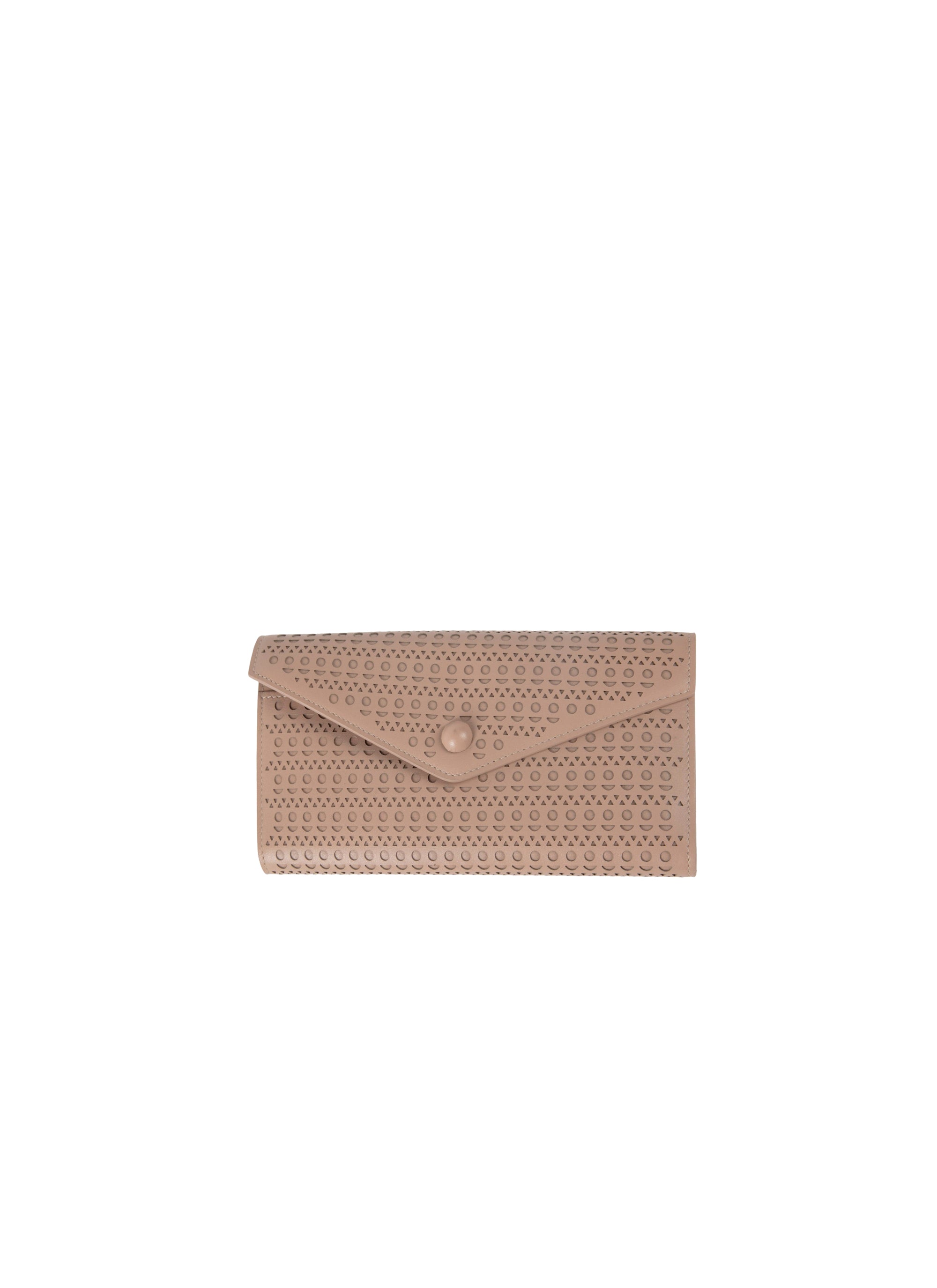 Flap wallet with openwork motif in leather - Sand