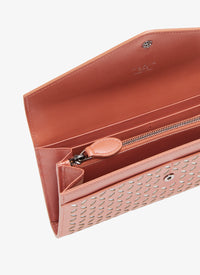 Portefeuille à rabat au motif ajouré en cuir - Corail & Blanc