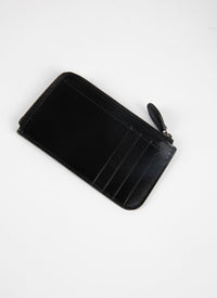 Porte-cartes zippé à motif ajouré en cuir - Noir
