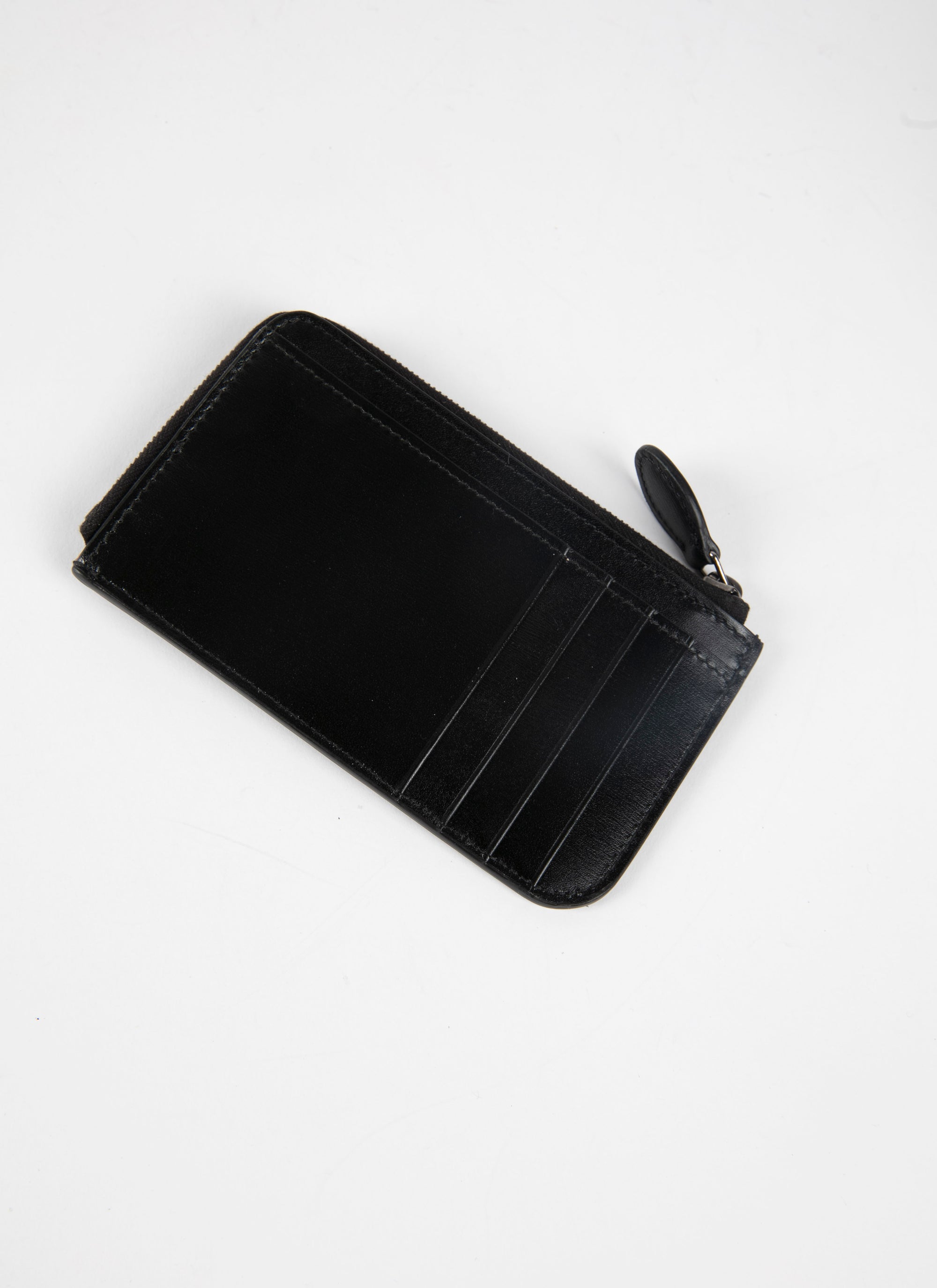 Porte-cartes zippé à motif ajouré en cuir - Noir