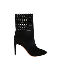 Bottines à motif ajouré en cuir - Noir
