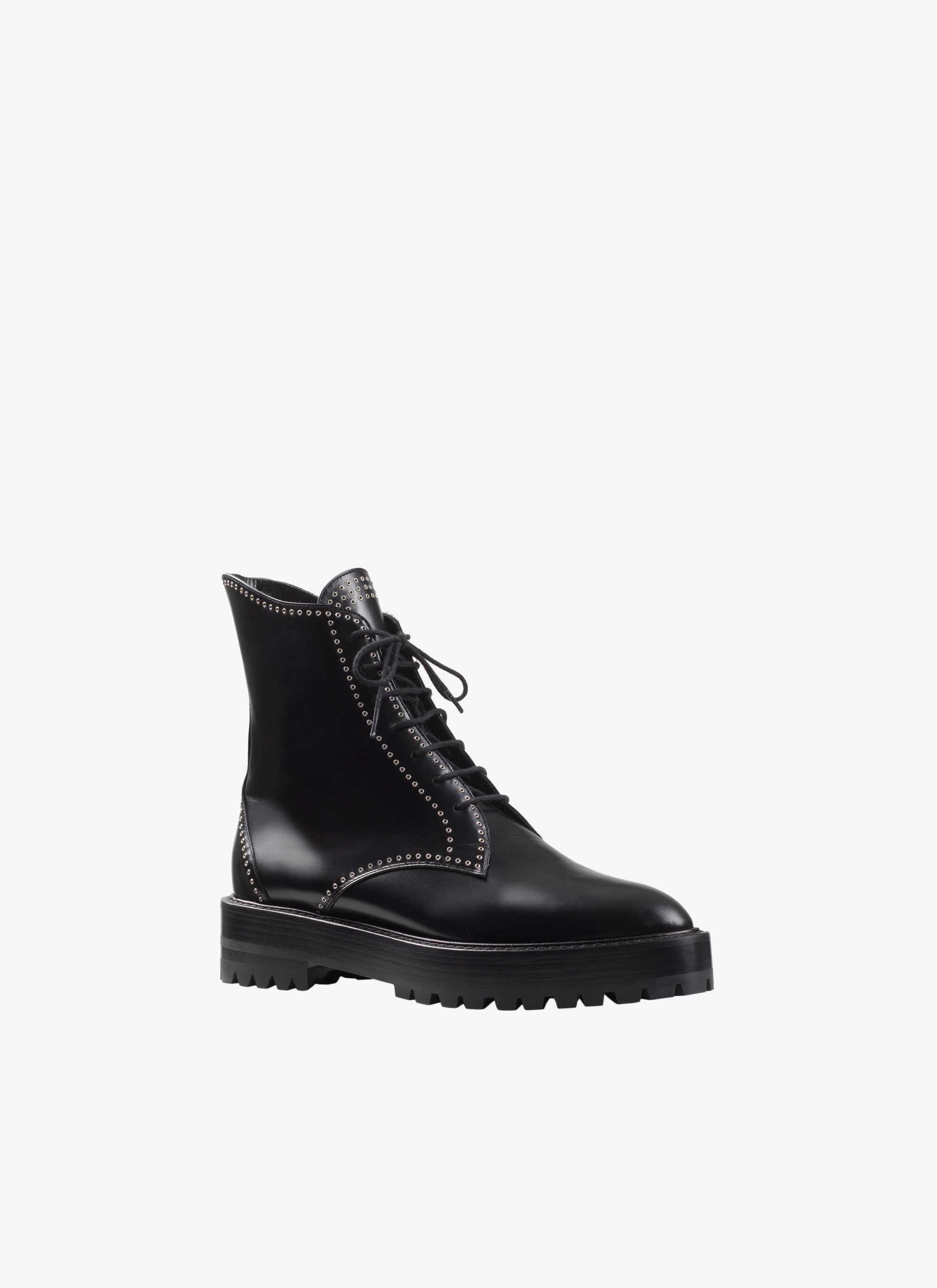Lace-up eyelet boots in leather - Black